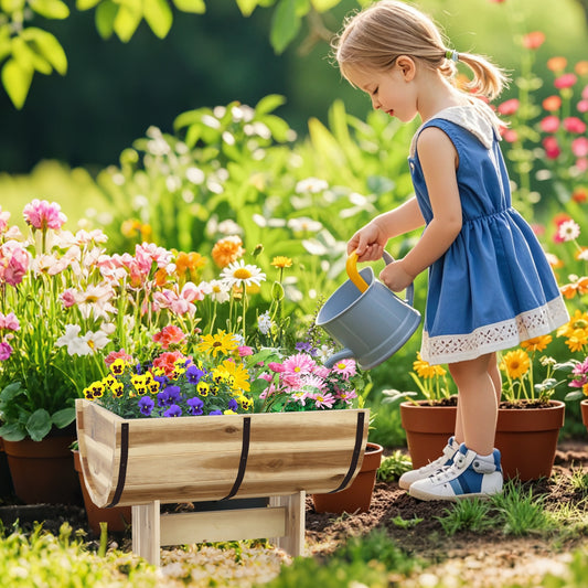 Outdoor Wooden Planter With Legs, Natural Raised Garden Beds Natural at Gallery Canada