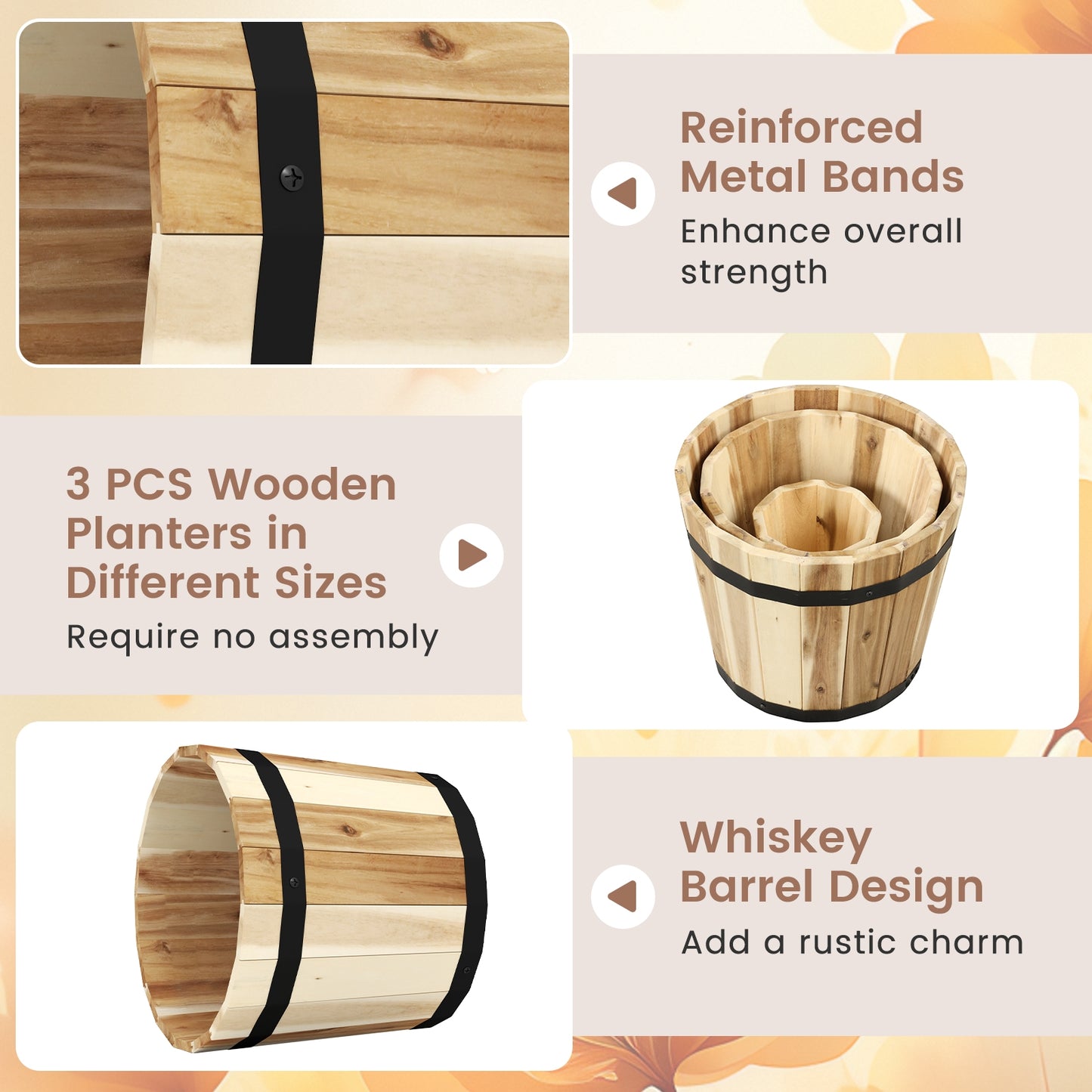 Outdoor Wooden Planter Box Set, 3 Pack, Natural Raised Garden Beds at Gallery Canada