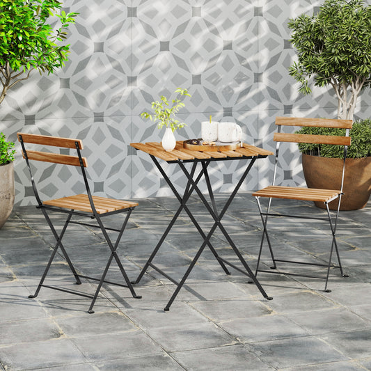 3 Piece Patio Bistro Set, Acacia Wood, Slatted Seat, Brown Patio Dining Sets Brown at Gallery Canada