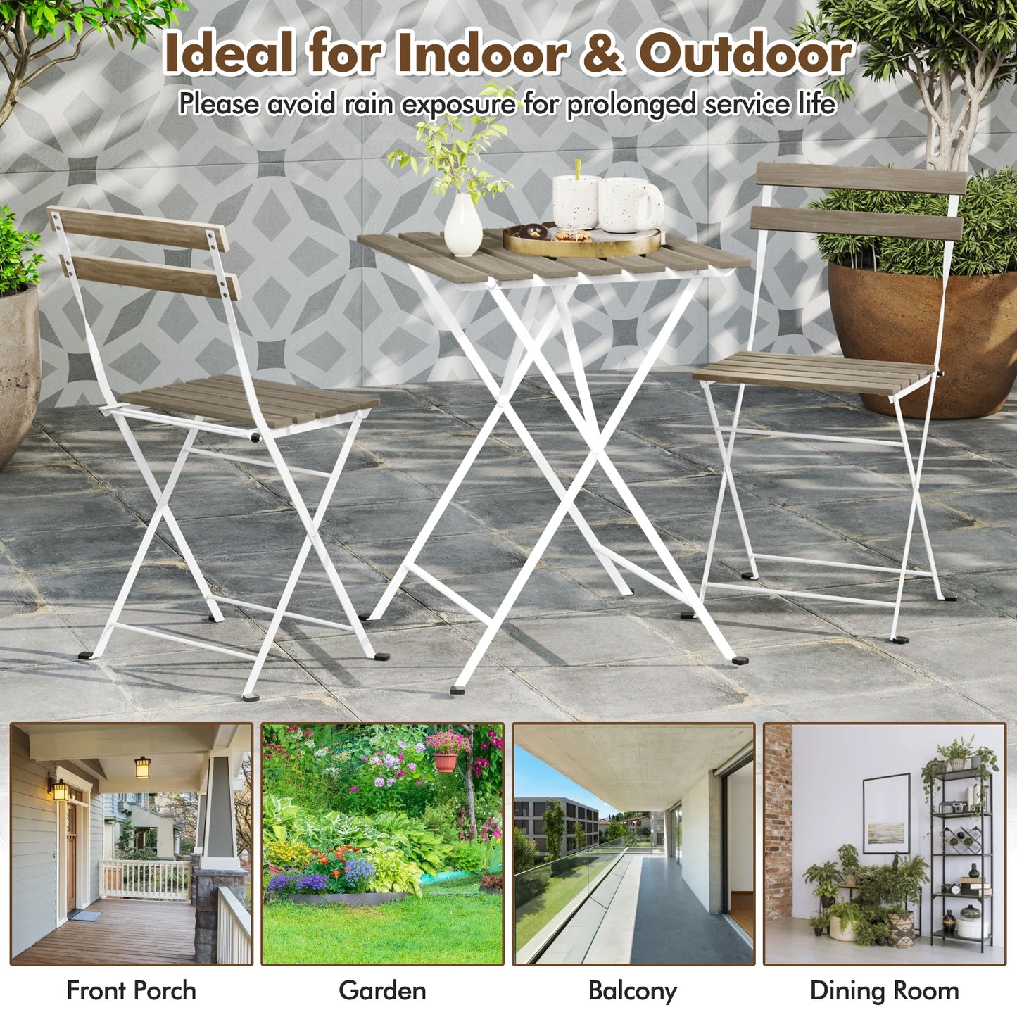 3 Piece Acacia Wood Bistro Set, Gray Patio Dining Sets at Gallery Canada