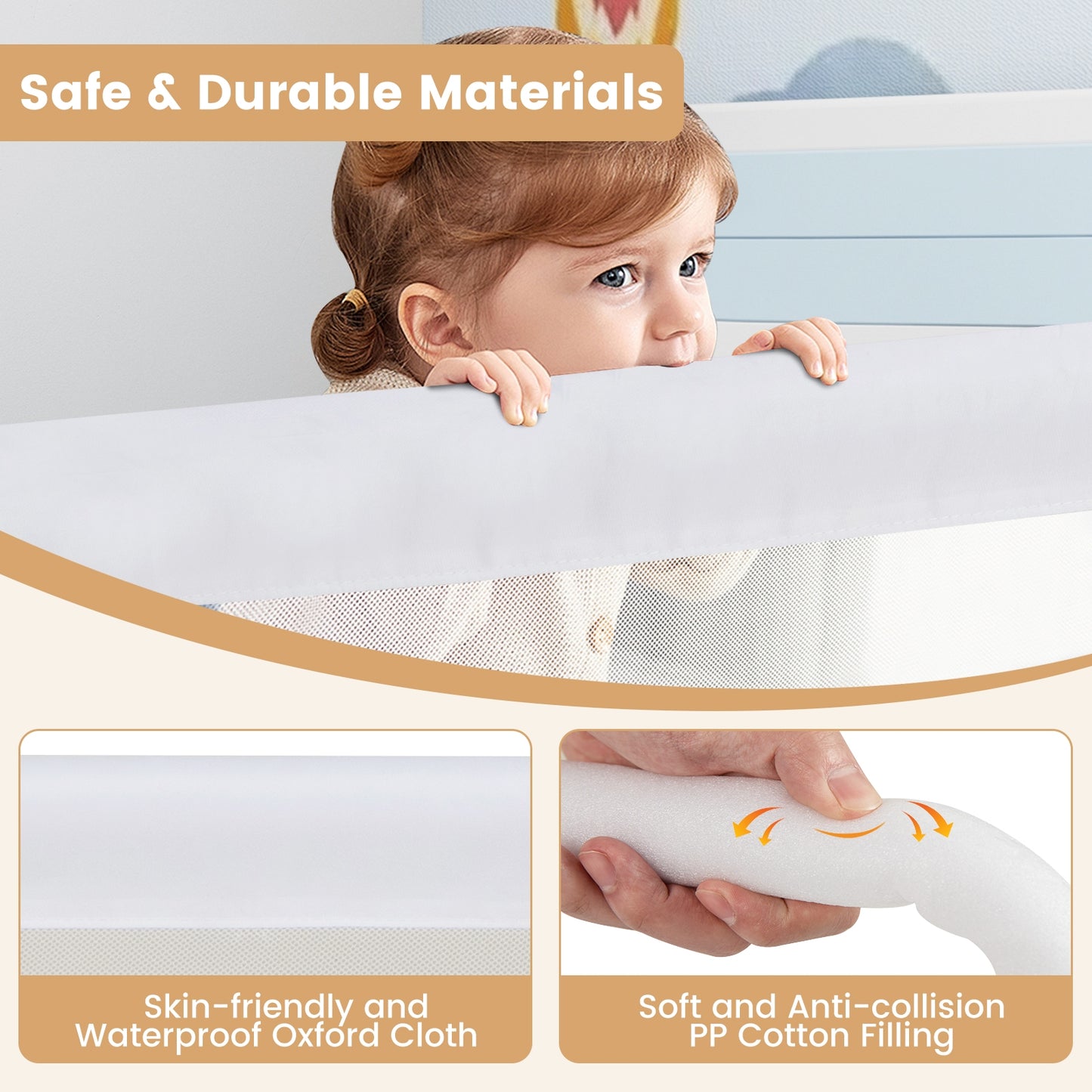 71-Inch Foldable Bed Rail Swing Down Baby Bed Guard Rail with Adjustable Safety Strap, White Bed Rails at Gallery Canada