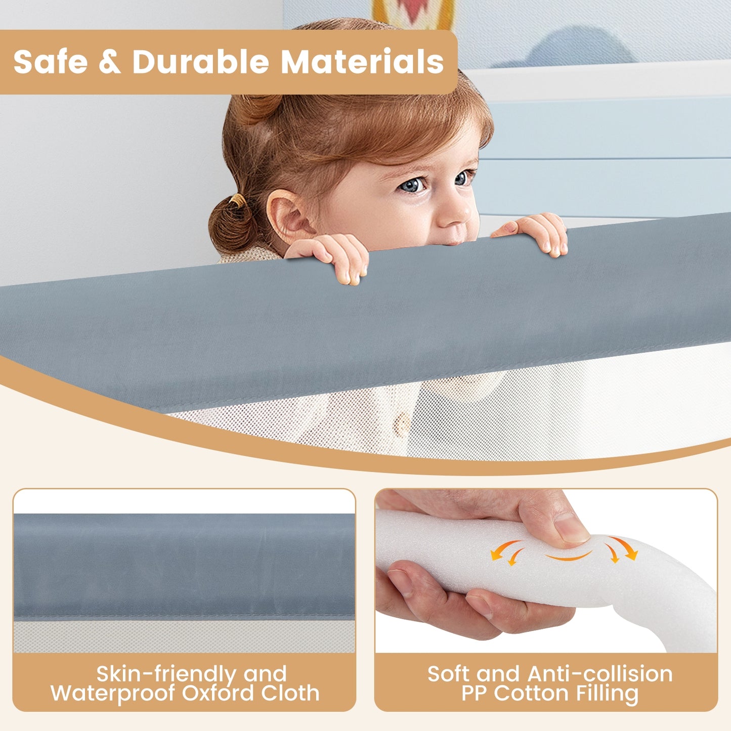 71-Inch Foldable Bed Rail Swing Down Baby Bed Guard Rail with Adjustable Safety Strap, Gray Bed Rails at Gallery Canada