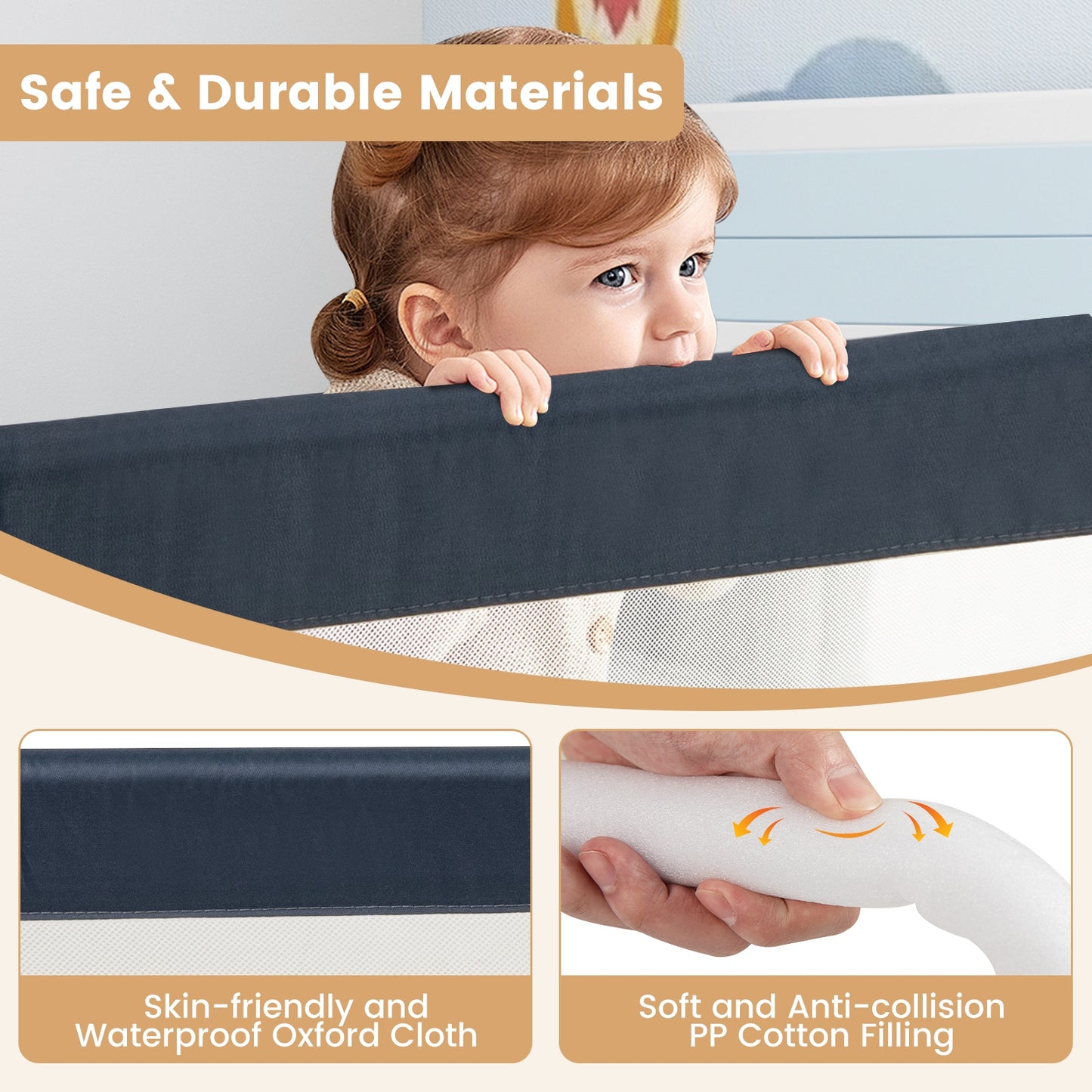 71-Inch Foldable Bed Rail Swing Down Baby Bed Guard Rail with Adjustable Safety Strap, Blue Bed Rails at Gallery Canada