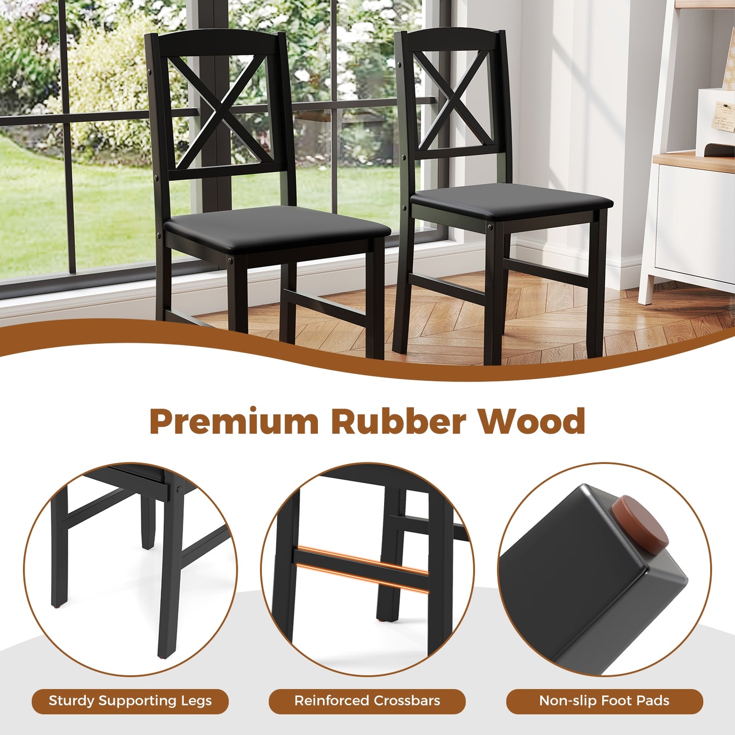 3-Piece Dining Table Set Wooden Square Kitchen Table for 2 People, Brown Dining Room Sets at Gallery Canada