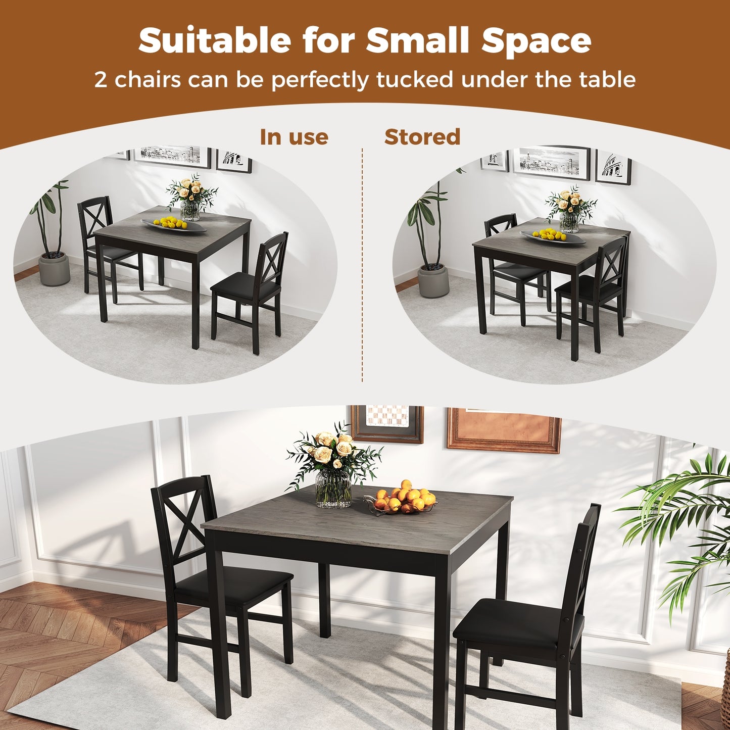 Wooden Square Dining Table Set For 2, Gray Dining Room Sets at Gallery Canada