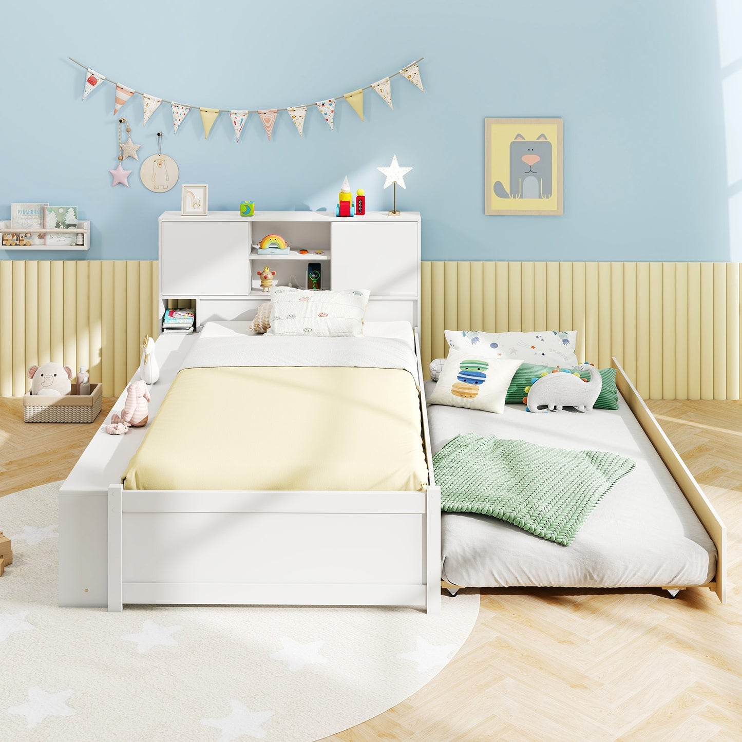 Twin Bed Frame With Trundle, Power Outlets, White Trundle Bed Frame at Gallery Canada