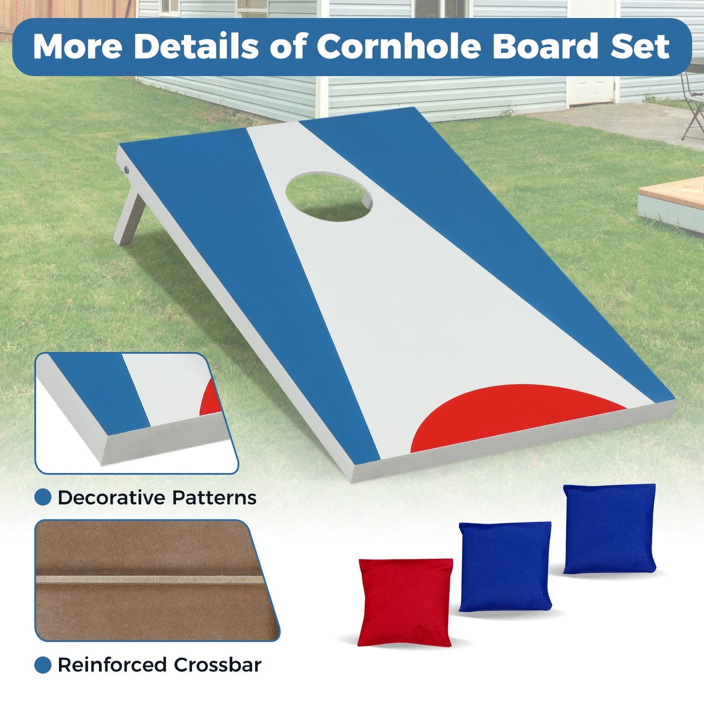 3 x 2FT Cornhole Board Set Portable Cornhole Board with Foldable Legs and Side Handle, Blue Game Room at Gallery Canada