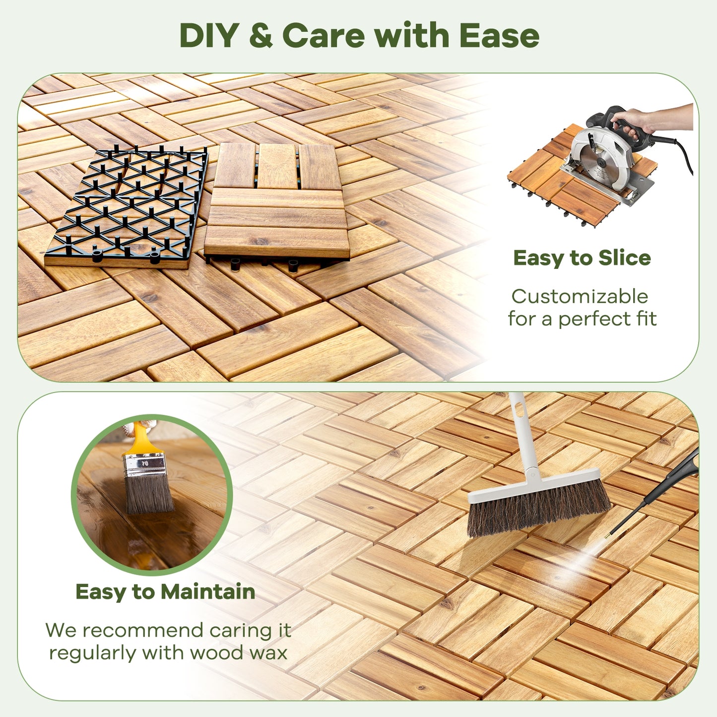 30 Acacia Wood Interlocking Deck Tiles, Brown Decorative Fencing & Flooring at Gallery Canada