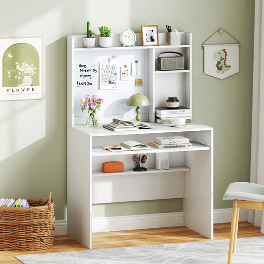 Compact Office Desk With Hutch Magnetic Whiteboard, White Computer Desks White at Gallery Canada