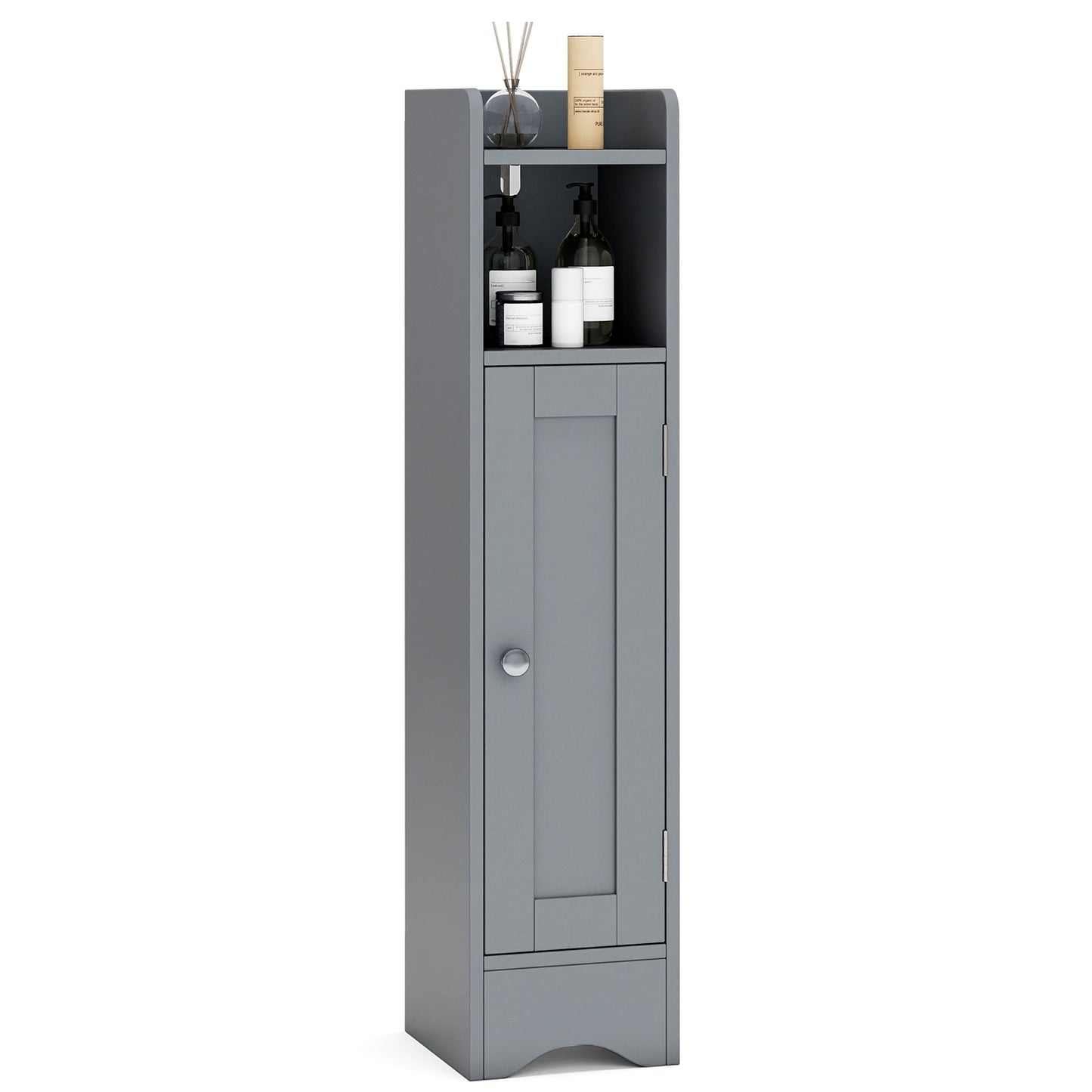 Slim Bathroom Cabinet Corner with 1 Door and Adjustable Shelves, Gray Floor Cabinets at Gallery Canada