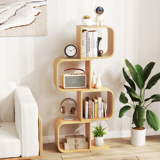 4-Tier S-Shaped Bamboo Bookcase, 4 Open Cubes, Natural Bookcases Natural at Gallery Canada