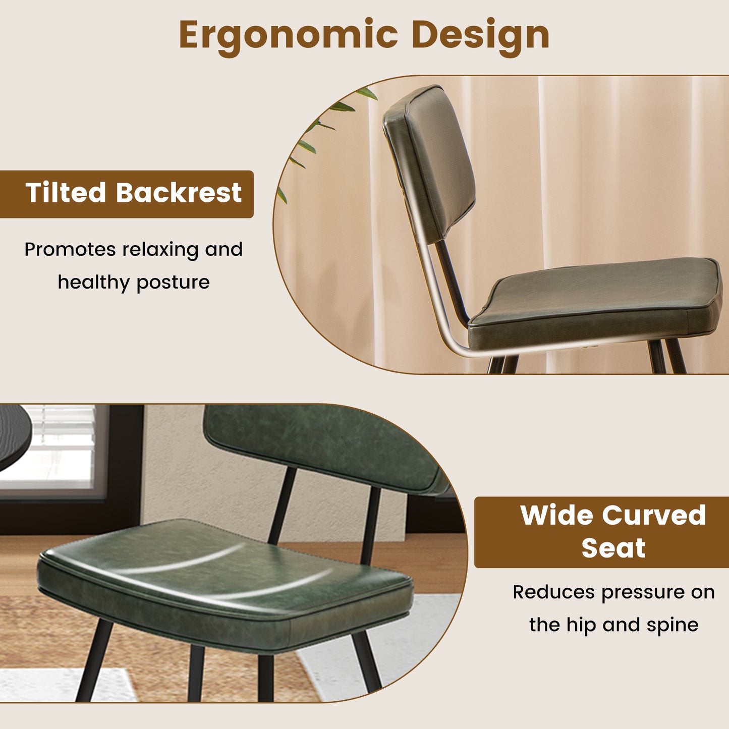 Dining Chair Set of 2 with Padded Backrest and Seat, Dark Green Dining Chairs at Gallery Canada