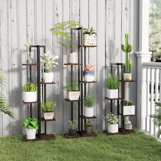 Tall Wood Plant Stand Set, 3 Pieces, 4+5+6-Tier, Rustic Brown Plant Stands Rustic Brown at Gallery Canada