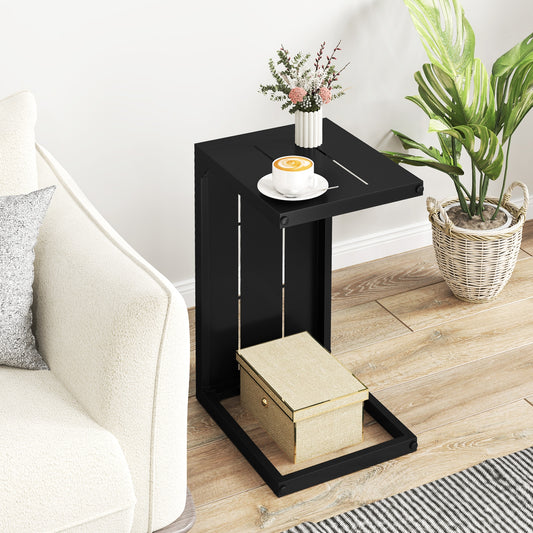 Set of 2 C-Shaped End Tables, Adjustable Foot Pads, Black End & Side Tables Black at Gallery Canada