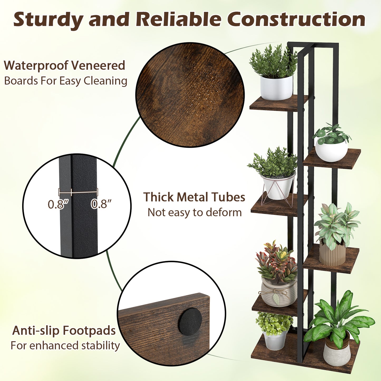 Tall Wood Plant Stand Set, 3 Pieces, 4+5+6-Tier, Rustic Brown