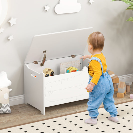 Wooden Kids Toy Box with Safety Hinge, White Kids Storage White at Gallery Canada
