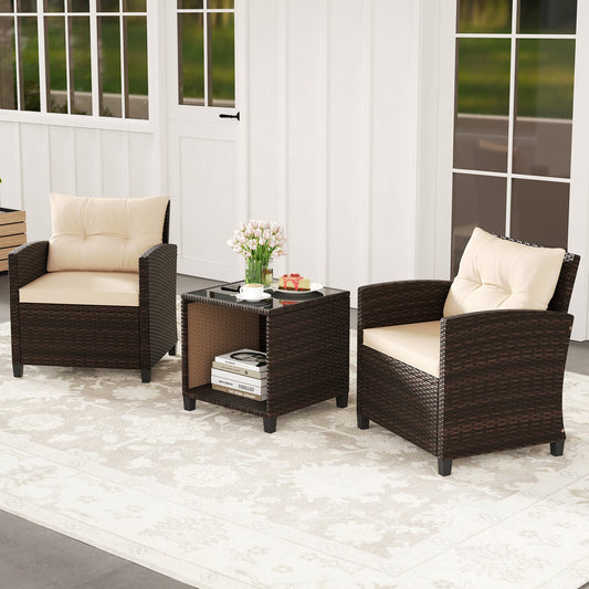 3 Piece Patio Sofa Set Wicker Chairs and Coffee Table with Storage, Beige Patio Conversation Sets Beige at Gallery Canada