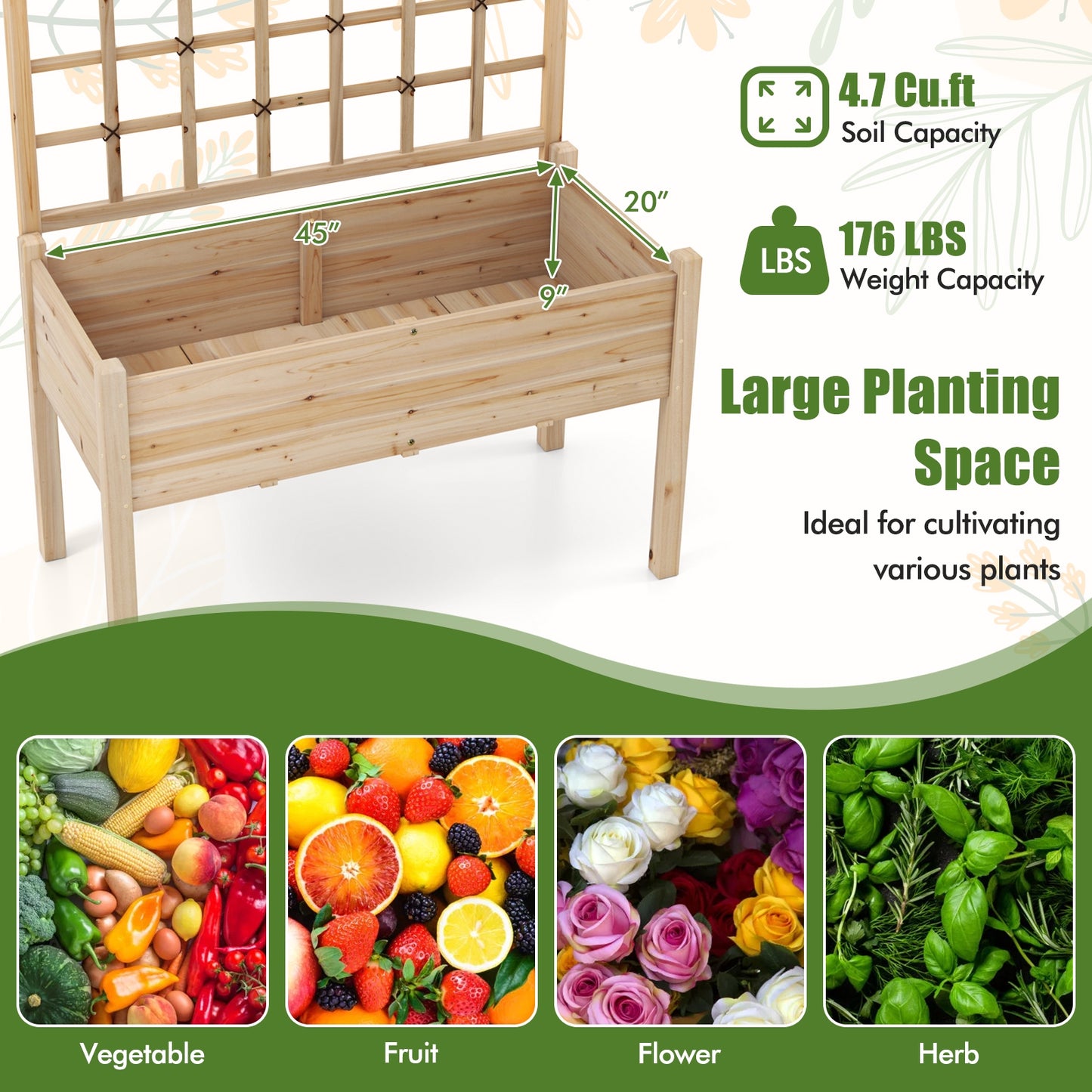 Raised Garden Bed With Lattice Trellis, Drainage Holes, Natural Raised Garden Beds at Gallery Canada