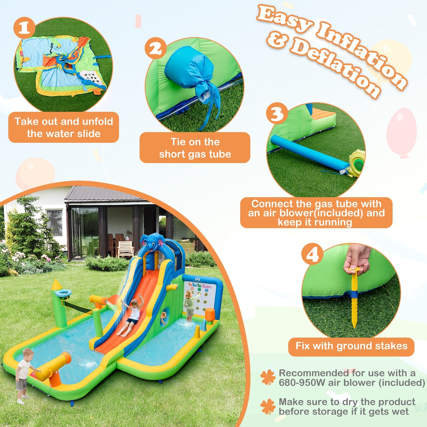 Inflatable Water Slide, 9-In-1 Giant Water Park, 735W Blower, Multicolor Bounce House at Gallery Canada