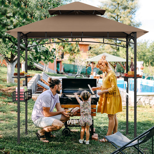 8 x 5 Feet Outdoor Grill Gazebo, 2 Side Shelves, 10 Hooks, Brown Gazebos Brown at Gallery Canada