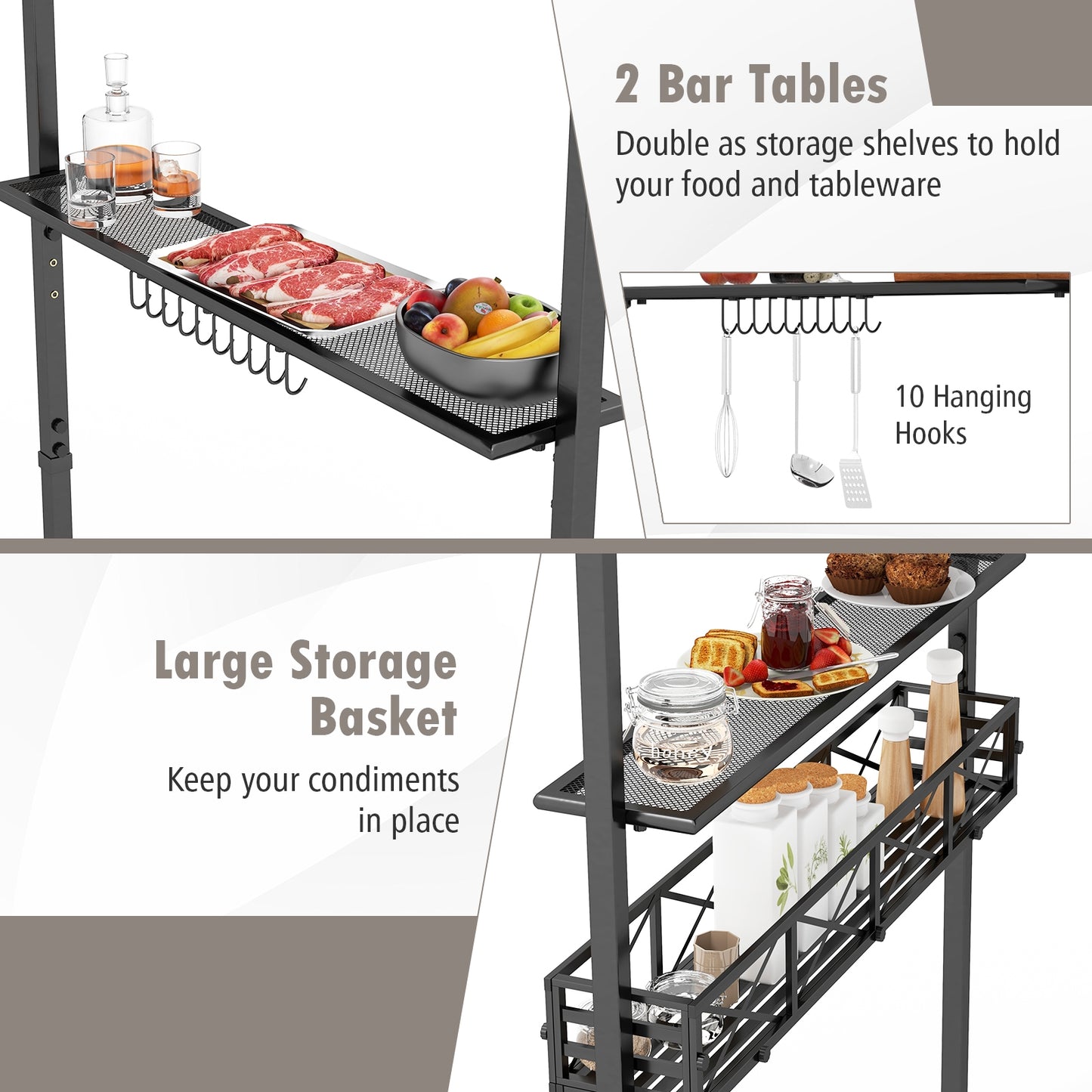 8 x 5 Feet Outdoor Grill Gazebo, 2 Side Shelves, 10 Hooks, Brown Gazebos at Gallery Canada