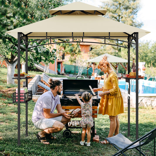 8 x 5 Feet Outdoor Grill Gazebo, 2 Side Shelves, 10 Hooks, Beige Gazebos Beige at Gallery Canada