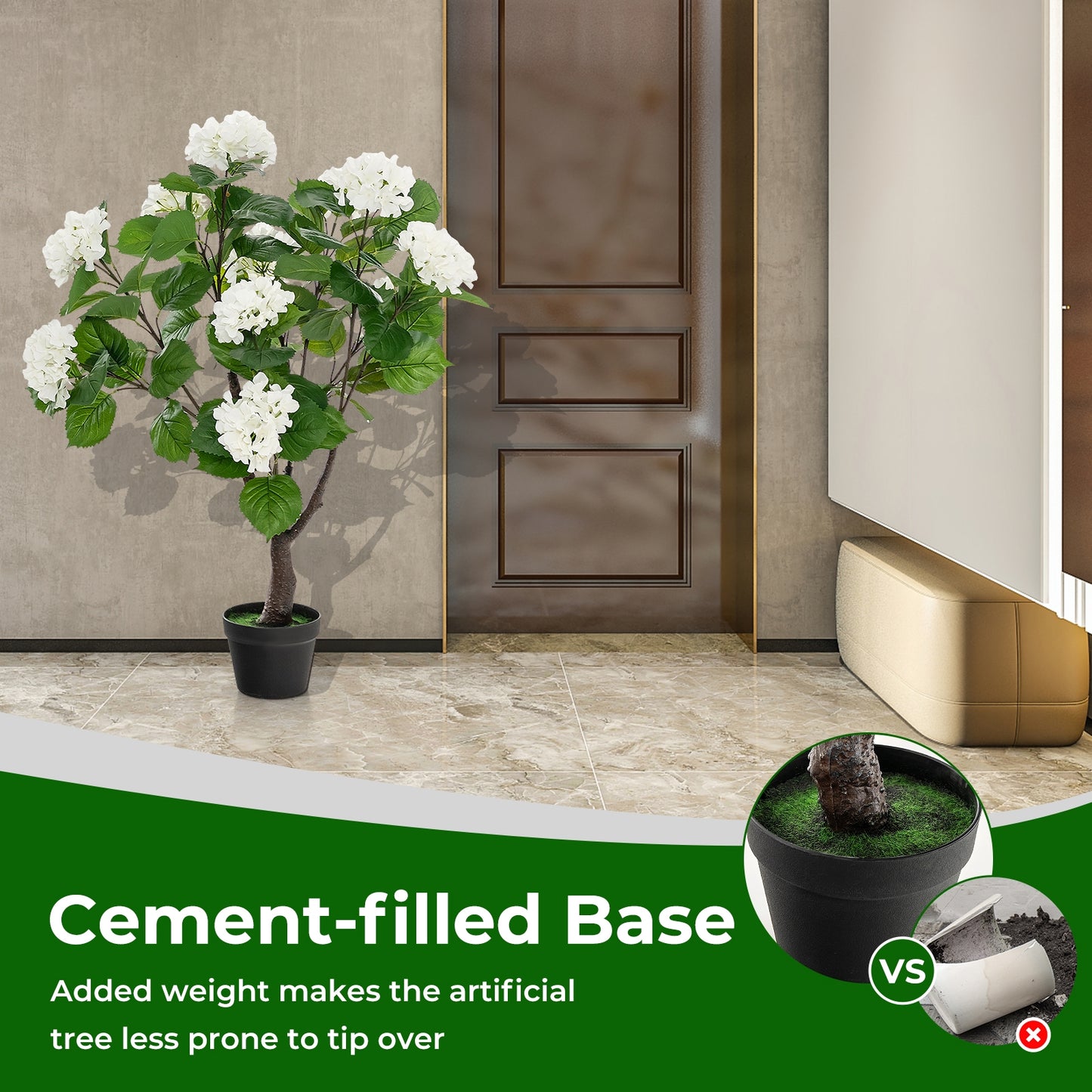 Artificial Hydrangea Tree, 11 White Flowers, White Faux Plants at Gallery Canada