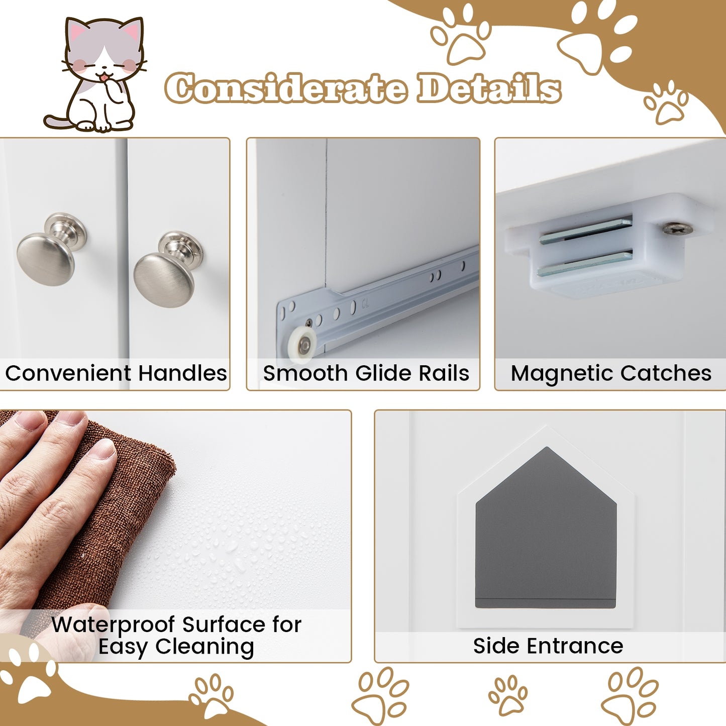 Hidden Cat Washroom Side Cabinet Wooden Pet House with 2 Drawers, White Cat Houses at Gallery Canada