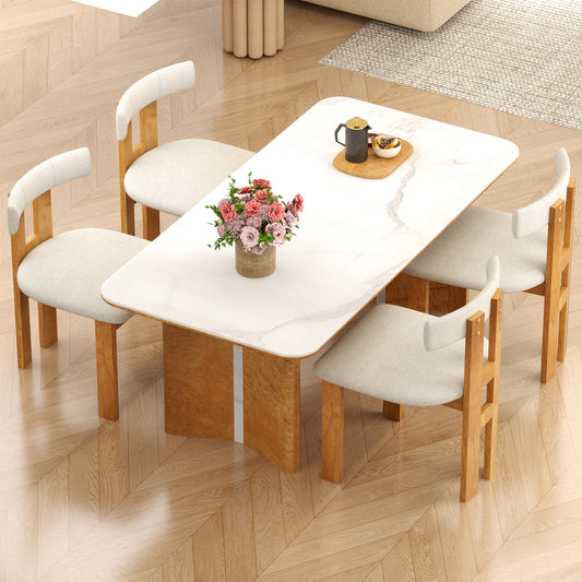 Dining Chair Set of 2 Upholstered Kitchen Chair with Padded Seat, Natural Dining Chairs Natural at Gallery Canada