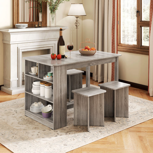 5-Piece Dining Table Set With Storage Shelf, 4 Stools, Gray Dining Room Sets Gray at Gallery Canada