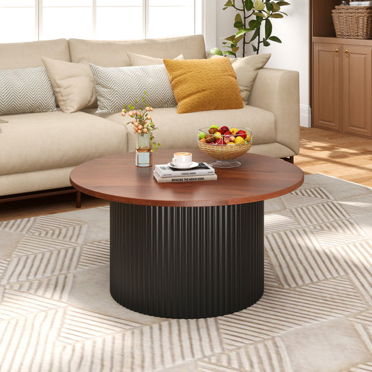 Round Coffee Table, Solid Wood Frame, Wooden Top, Walnut Coffee Tables Walnut at Gallery Canada
