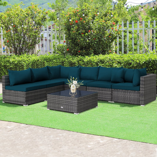 7 Piece Patio Rattan Furniture Set, Sectional Sofa, Green Outdoor Sectionals Green at Gallery Canada