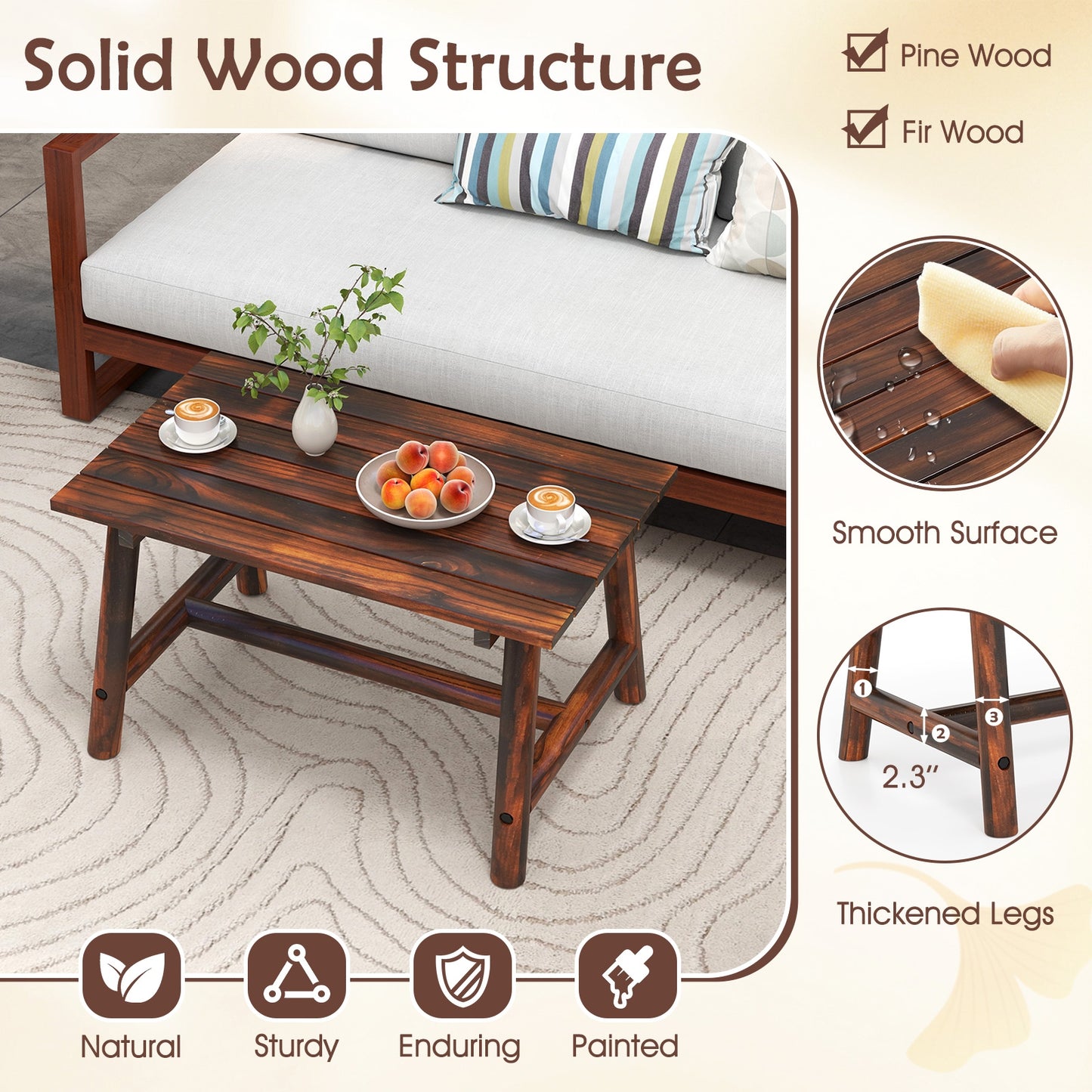 Solid Wood Patio Table with Slatted Tabletop for Garden Lawn Porch Balcony Poolside Living Room, Brown Patio Coffee Tables at Gallery Canada