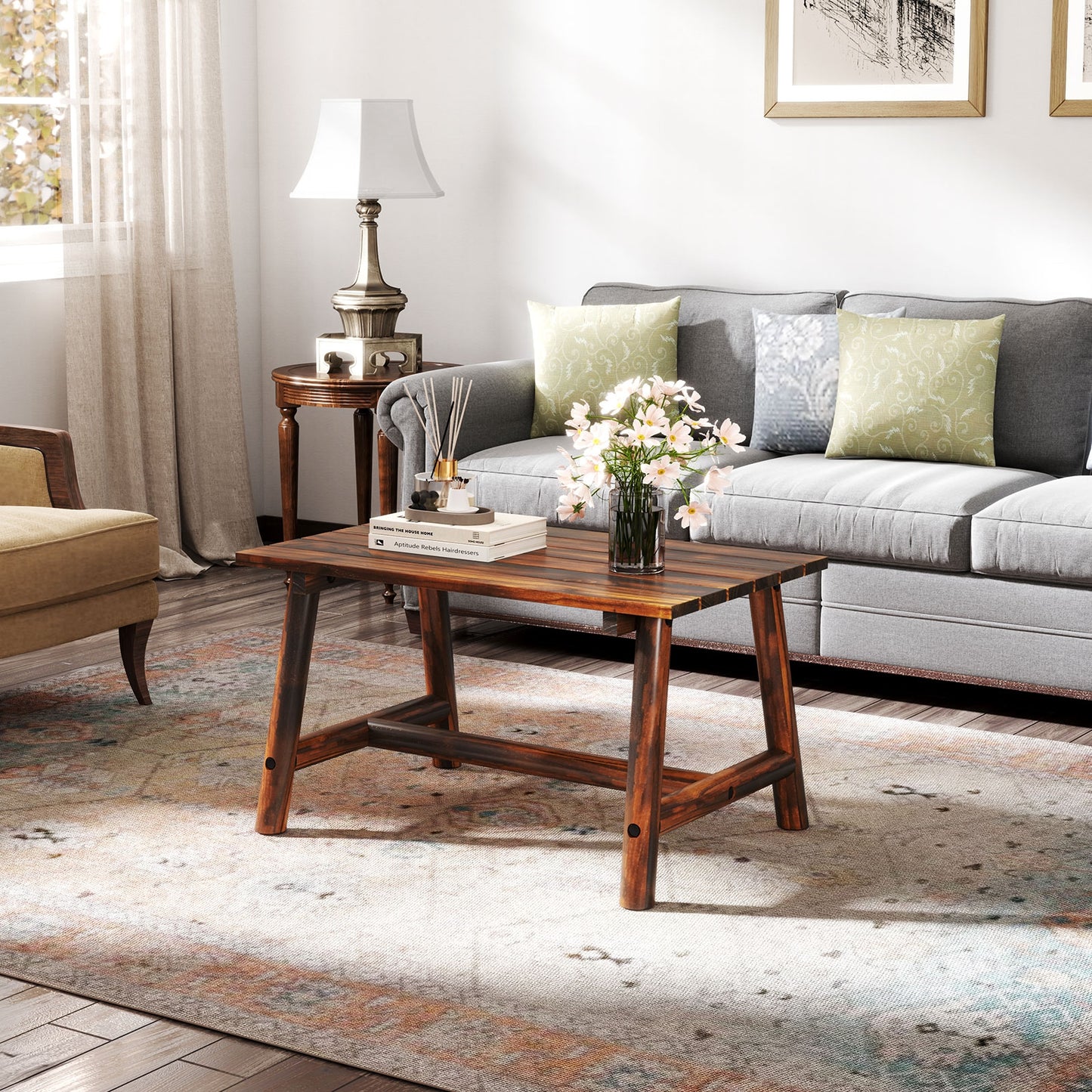 Solid Wood Patio Table, Slatted Tabletop, Brown Patio Coffee Tables at Gallery Canada