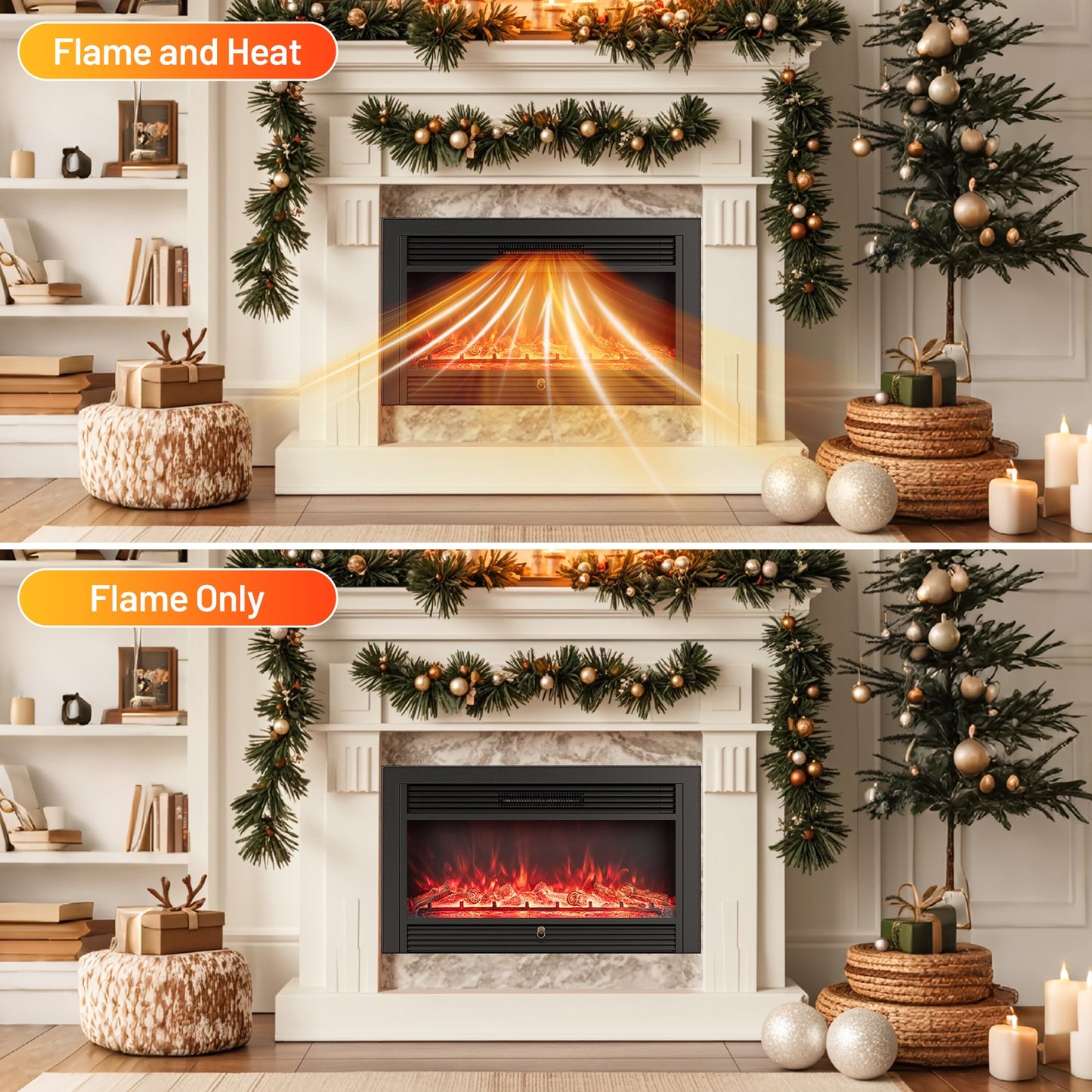 33/36-Inch Electric Fireplace Insert, 750W/1500W Heater, Black Fireplaces at Gallery Canada
