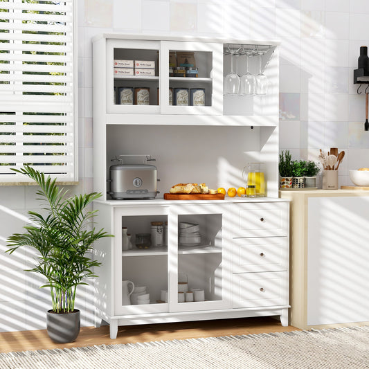 Kitchen Pantry Storage Cabinet With LED Lights, Power Outlet, White Sideboards Cabinets & Buffets White at Gallery Canada