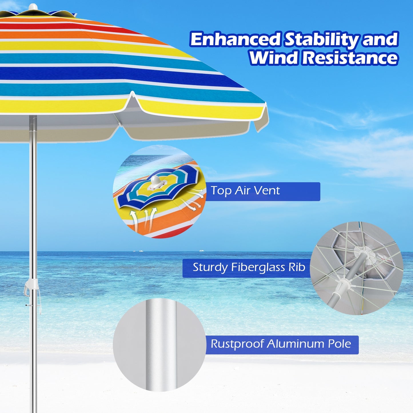 6.5 Feet Beach Umbrella, With Carry Bag, Multicolor