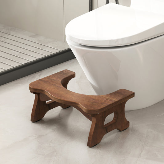Tabouret de Toilette en Bois de Teck de 7 Pouces, Pads de Pied Anti-Dérapants, Naturel
