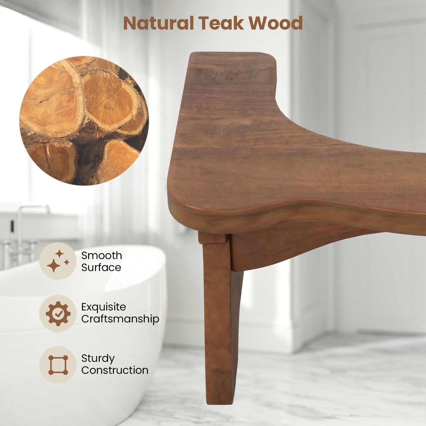 7 Inch Teak Wood Toilet Stool with Non-slip Foot Pads for Bathroom, Natural Bath Safety at Gallery Canada