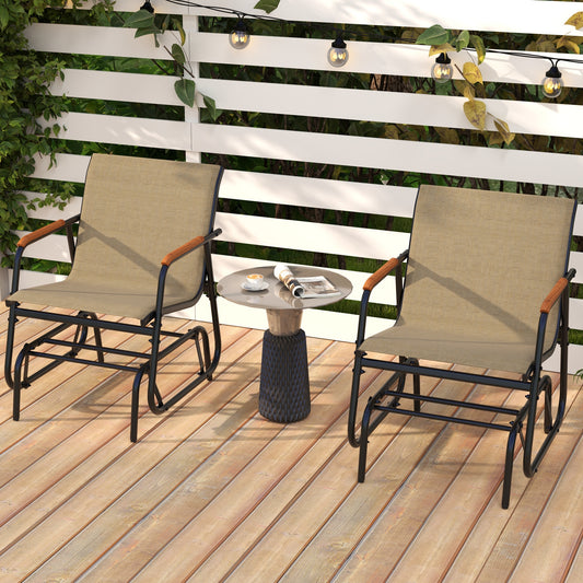 Patio Glider Chair Set, With Curved Teak Armrests, Brown Patio Rocking Chairs & Gliders Brown at Gallery Canada