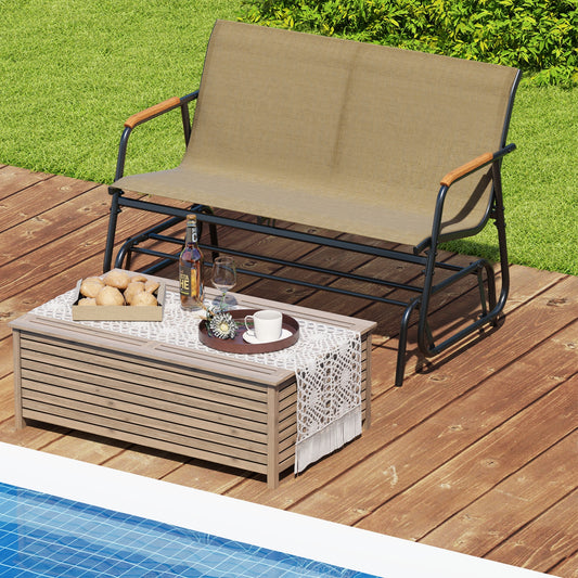 Patio Glider Bench, Teak Armrests, Breathable Fabric Seat, Brown Patio Rocking Chairs & Gliders Brown at Gallery Canada