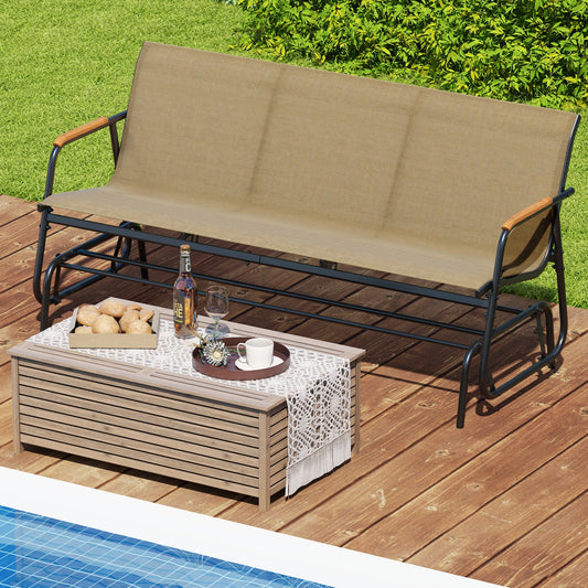 Patio Glider Bench, Teak Armrests, Breathable Fabric, 3 Person, Brown Patio Rocking Chairs & Gliders Brown at Gallery Canada