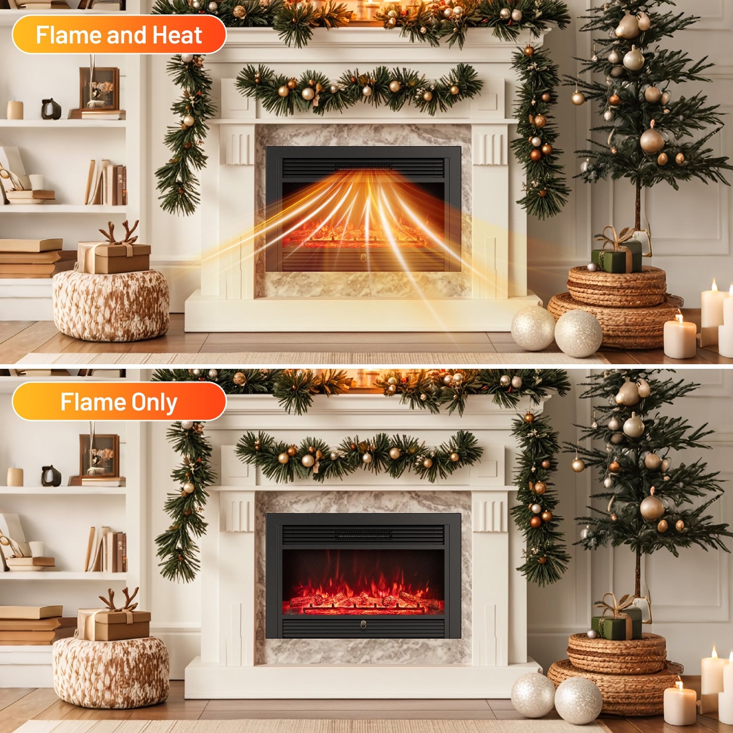 33/36-Inch Electric Fireplace Insert, 750W/1500W, Recessed Heater, Black Fireplaces at Gallery Canada