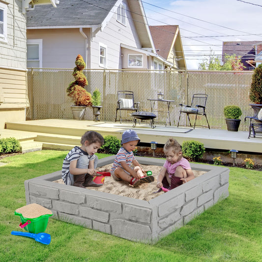 2-In-1 HDPE Kids Sandbox with Cover and Bottom Liner, Gray Sandboxes Gray at Gallery Canada