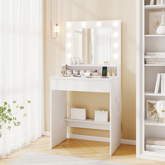 Vanity Desk with Adjustable Brightness and 3 Light Modes for Bedroom, White Makeup Vanities White at Gallery Canada