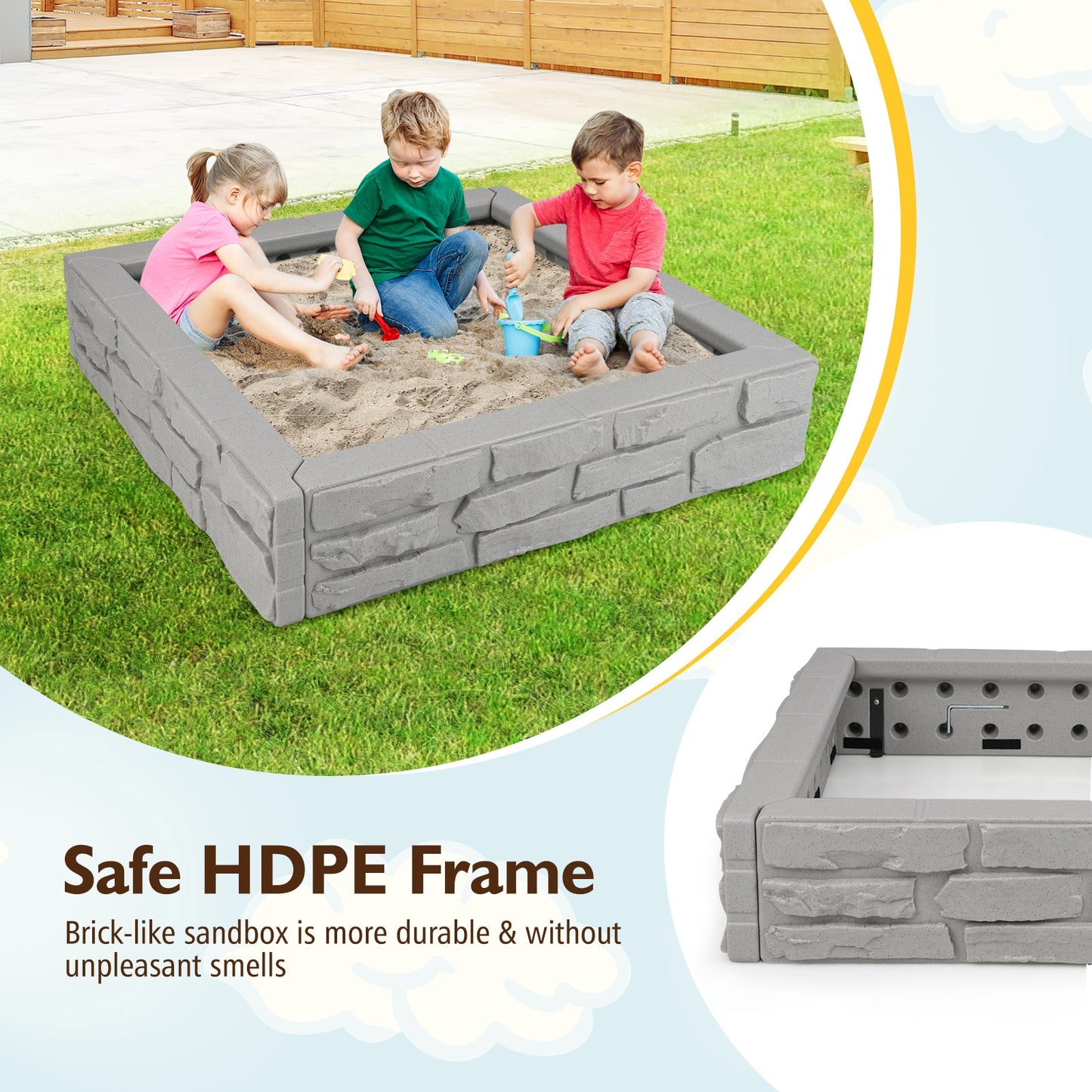 2-In-1 HDPE Kids Sandbox with Cover and Bottom Liner, Gray Sandboxes at Gallery Canada