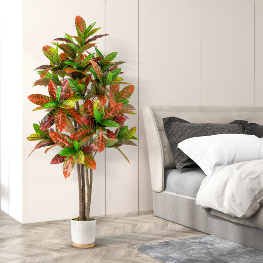 5 FT Tall Artificial Croton Plant, Gradient Leaves, Nursery Pot Faux Plants Options at Gallery Canada