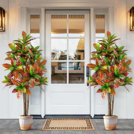 5 FT Tall Artificial Croton Plant with Gradient Leaves and Nursery Pot-2 Peice Faux Plants Options at Gallery Canada
