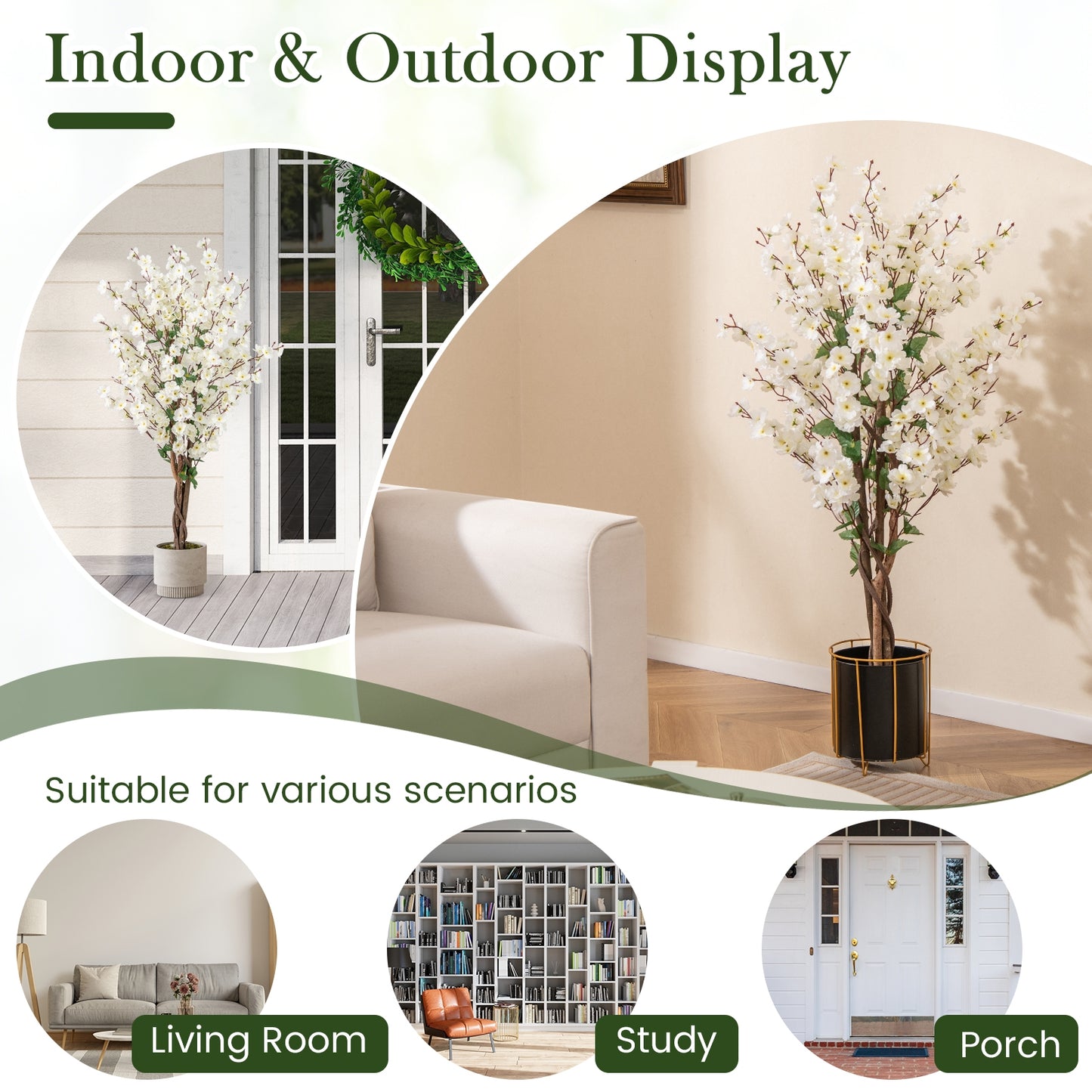 Faux Plum Blossom Plant with White Fabric Flower and Solid Wood Trunk, White Faux Plants at Gallery Canada