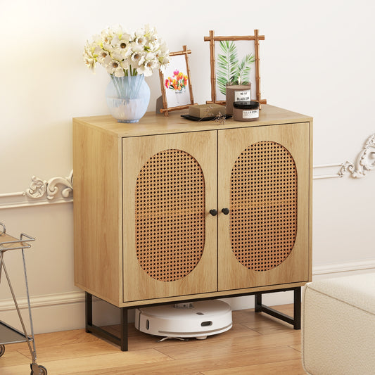 Rattan Buffet Cabinet, 2 Doors, Adjustable Shelf, Natural Sideboards Cabinets & Buffets Natural at Gallery Canada